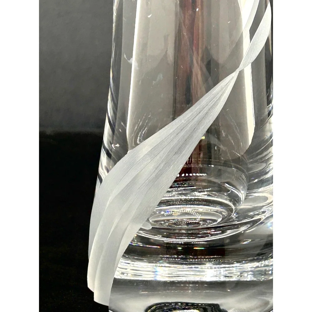 Clear Crystal Flared Vase Frosted Ribbon Etched Tri-Corner Rim 8.5 inch